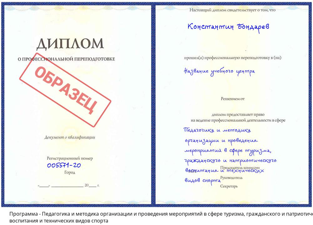 Педагогика и методика организации и проведения мероприятий в сфере туризма, гражданского и патриотического воспитания и технических видов спорта Тобольск