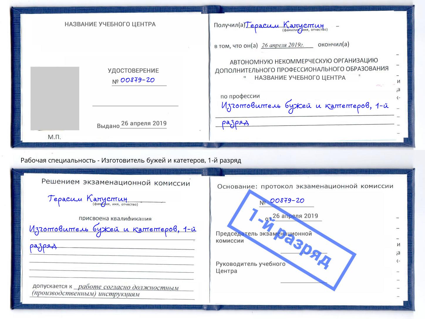 корочка 1-й разряд Изготовитель бужей и катетеров Тобольск