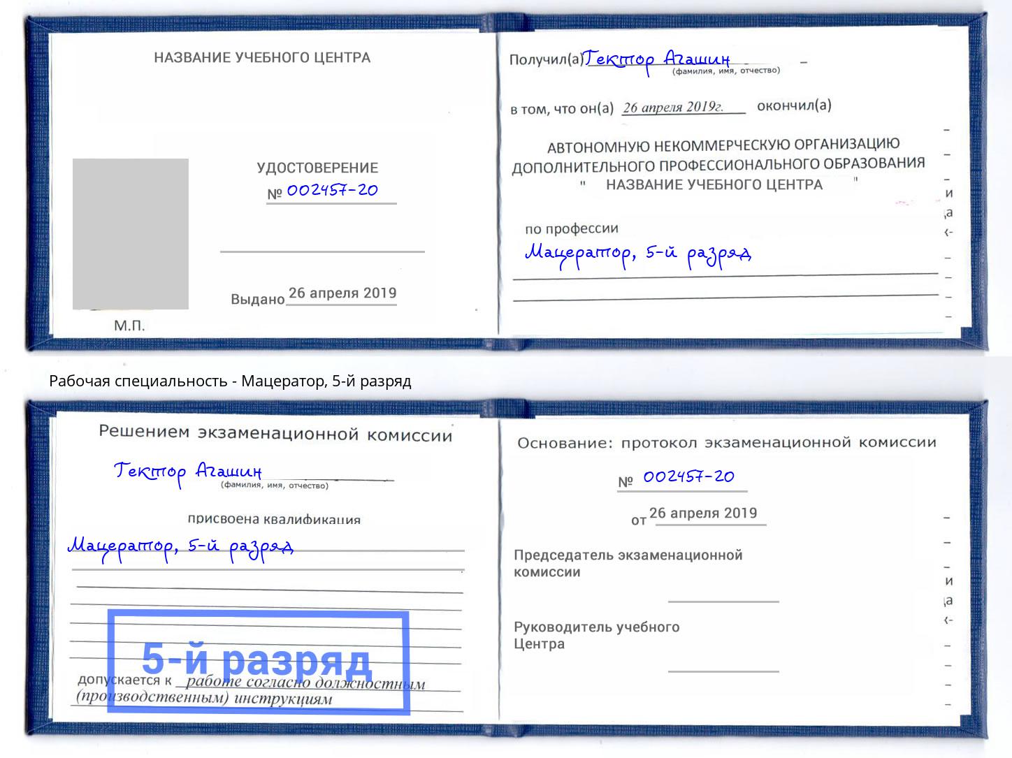 корочка 5-й разряд Мацератор Тобольск