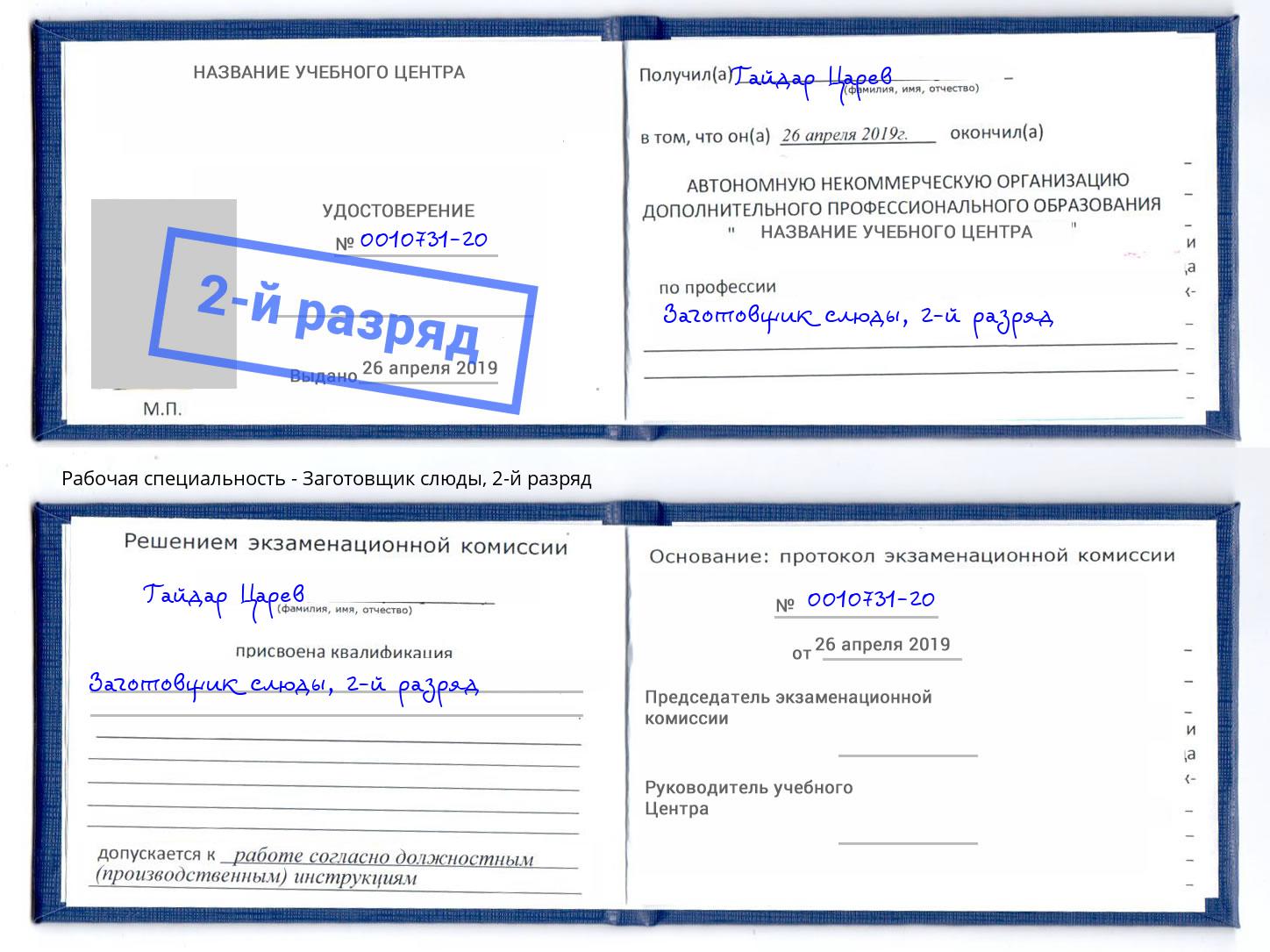корочка 2-й разряд Заготовщик слюды Тобольск