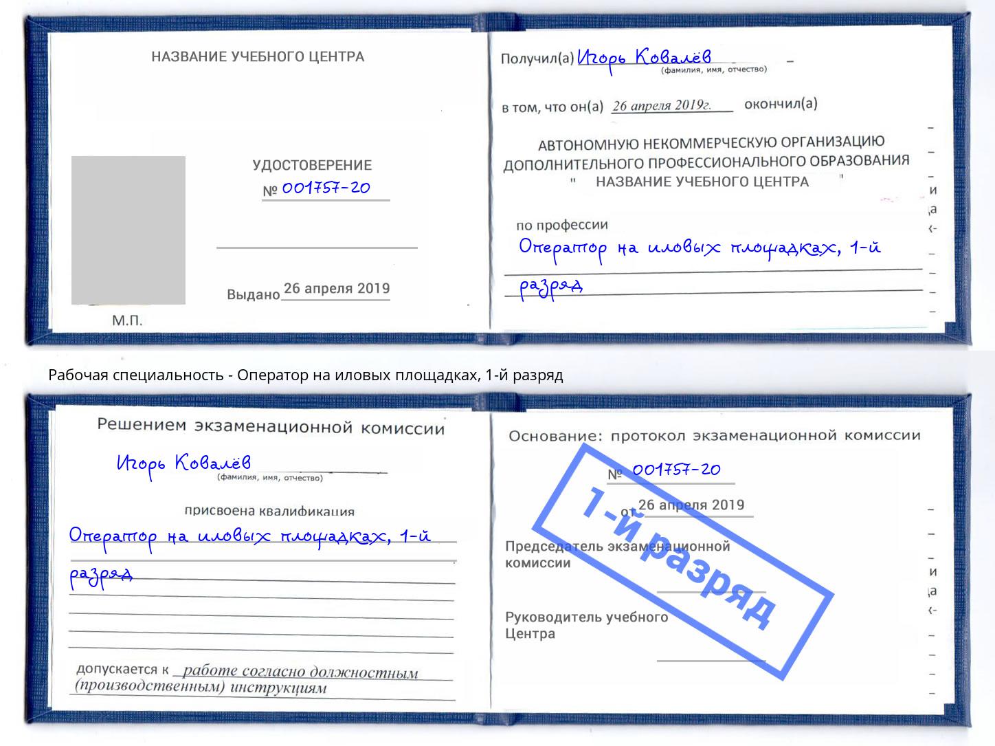 корочка 1-й разряд Оператор на иловых площадках Тобольск