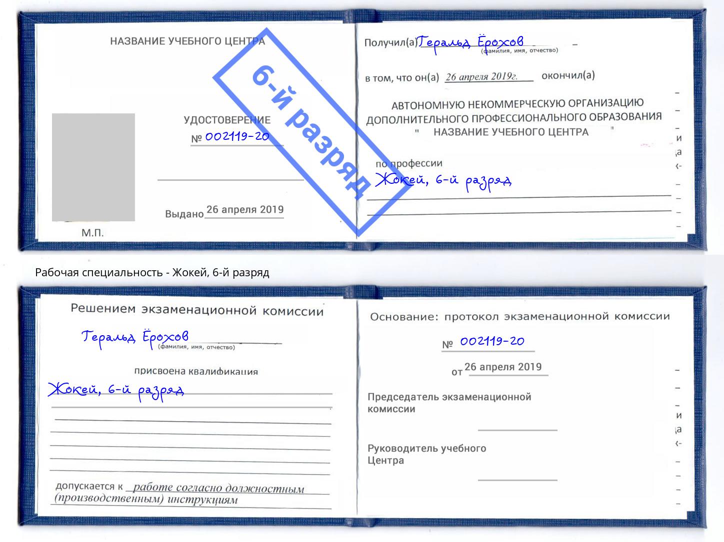 корочка 6-й разряд Жокей Тобольск