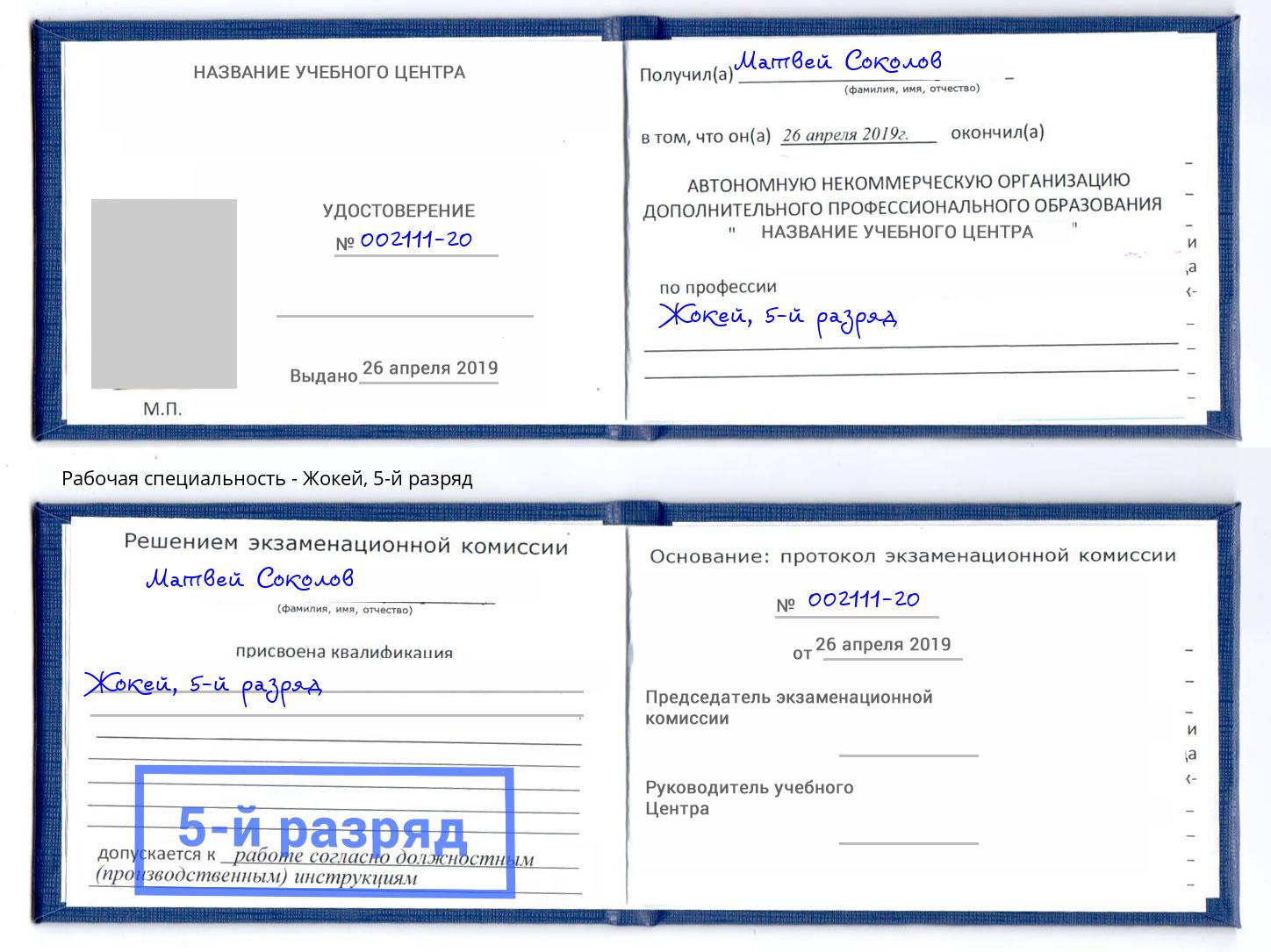 корочка 5-й разряд Жокей Тобольск